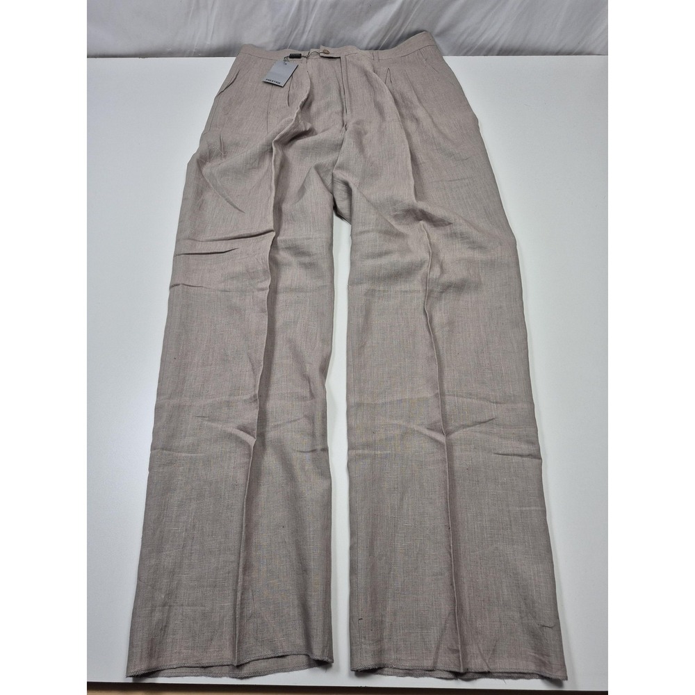 VTG Prestige Linen Dress Pants Mens 38x36 Beige Pleated Straight Unhemmed FLAW
